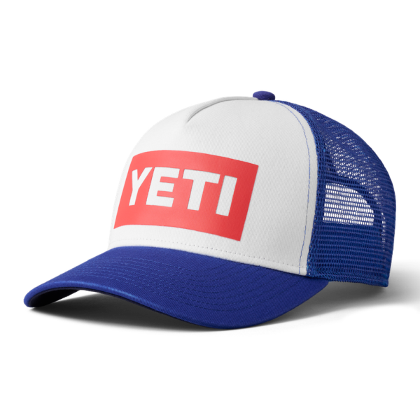 Blue/White Yeti American Logo Badge Trucker Hat Hats | HURALJ-541