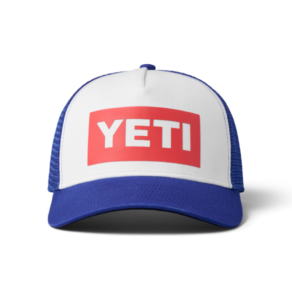 Blue/White Yeti American Logo Badge Trucker Hat Hats | HURALJ-541