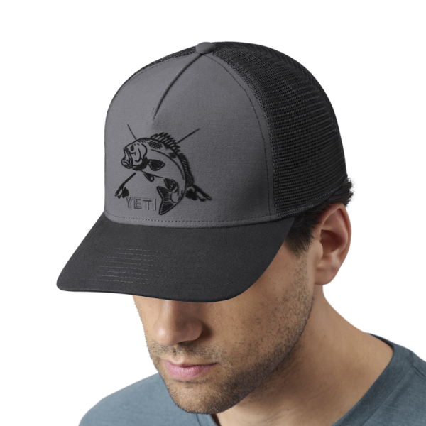 Dark Gray/Black Yeti Fishing Bass Trucker Hat Hats | ANOPZV-719