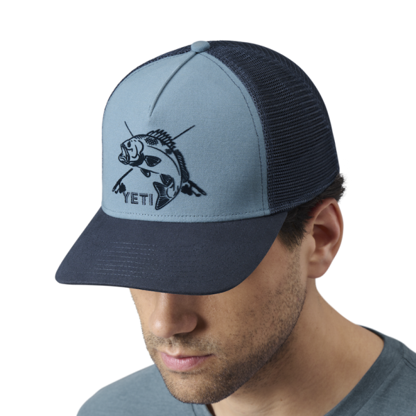 Deep Blue/Navy Yeti Fishing Bass Trucker Hat Hats | QHZUOT-973