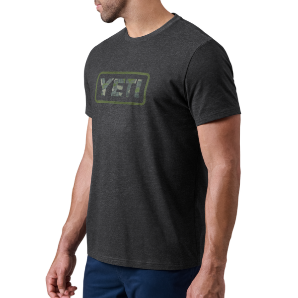 Heather Charcoal Yeti Camo Logo Badge Short Sleeve T-Shirt Short Sleeve T-Shirt | ISHQVL-389