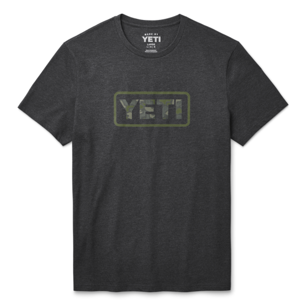 Heather Charcoal Yeti Camo Logo Badge Short Sleeve T-Shirt Short Sleeve T-Shirt | ISHQVL-389