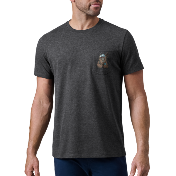 Heather Charcoal Yeti Cool Bear Pocket Short Sleeve T-Shirt Short Sleeve T-Shirt | UKBMOD-591