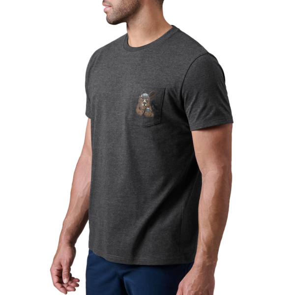 Heather Charcoal Yeti Cool Bear Pocket Short Sleeve T-Shirt Short Sleeve T-Shirt | UKBMOD-591