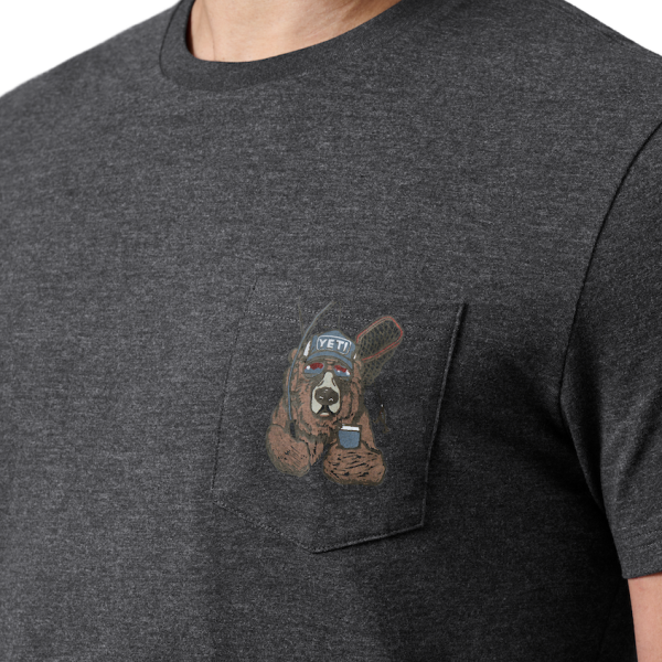 Heather Charcoal Yeti Cool Bear Pocket Short Sleeve T-Shirt Short Sleeve T-Shirt | UKBMOD-591