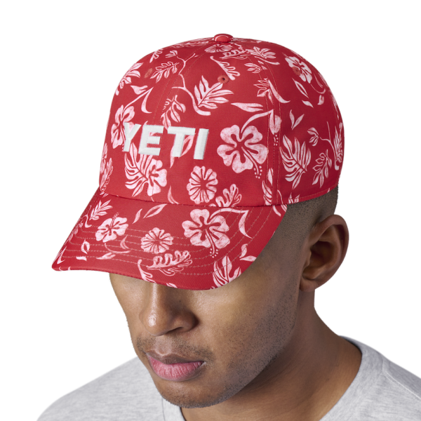 Heather Fire Red Yeti Floral Print Baseball Cap Hats | CJLYQX-657