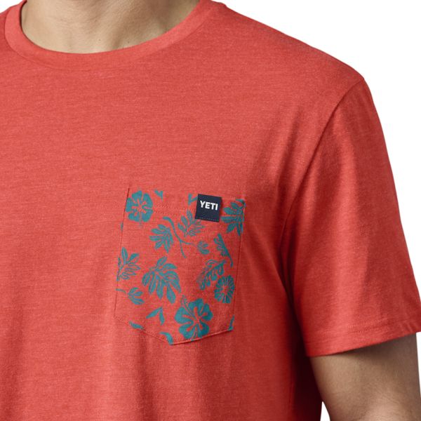 Heather Fire Red Yeti Floral Print Pocket Short Sleeve Tee Short Sleeve T-Shirt | UIFHGO-821