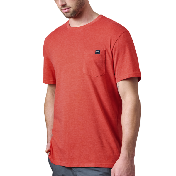 Heather Fire Red Yeti No Sleep Till Brisket Pocket Short Sleeve Tee Short Sleeve T-Shirt | KNAYGQ-893