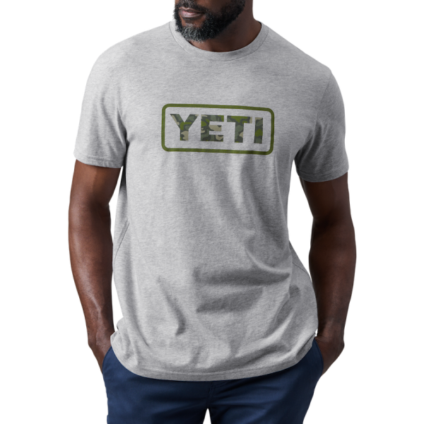 Heather Gray Yeti Camo Logo Badge Short Sleeve T-Shirt Short Sleeve T-Shirt | NPTEXD-487