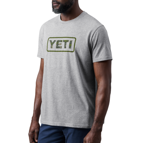 Heather Gray Yeti Camo Logo Badge Short Sleeve T-Shirt Short Sleeve T-Shirt | NPTEXD-487