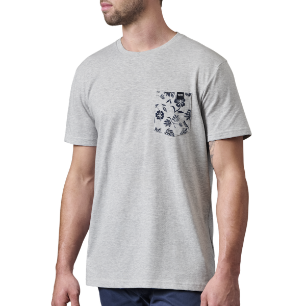 Heather Gray Yeti Floral Print Pocket Short Sleeve Tee Short Sleeve T-Shirt | CKTLEO-715