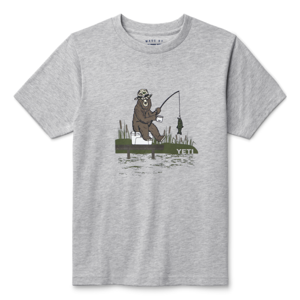 Heather Gray Yeti Kids\' Fishing Bear Short Sleeve T-Shirt Short Sleeve Tee | VUAWPS-209