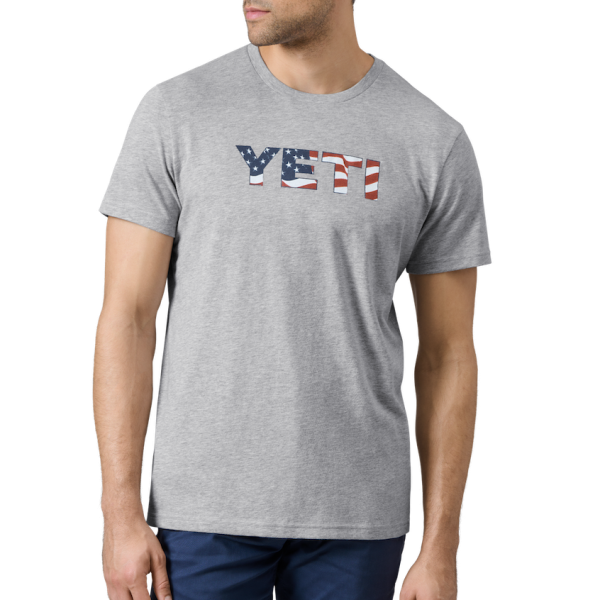 Heather Gray Yeti Waving Flag Badge Short Sleeve T-Shirt Short Sleeve T-Shirt | YZMTJL-897