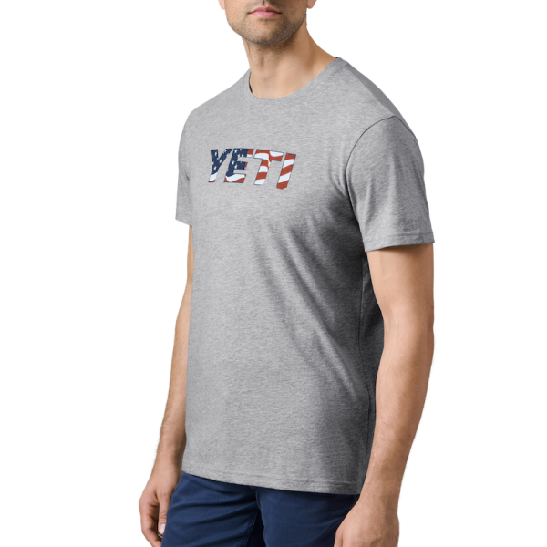 Heather Gray Yeti Waving Flag Badge Short Sleeve T-Shirt Short Sleeve T-Shirt | YZMTJL-897