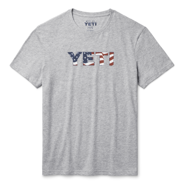 Heather Gray Yeti Waving Flag Badge Short Sleeve T-Shirt Short Sleeve T-Shirt | YZMTJL-897