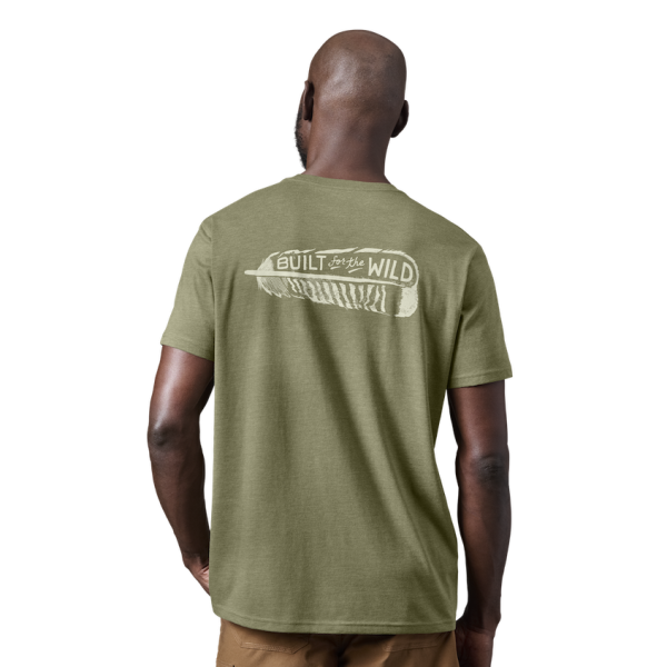 Heather Olive Yeti Built for the Wild Turkey Feather Short Sleeve Tee Short Sleeve T-Shirt | OVSFHI-983