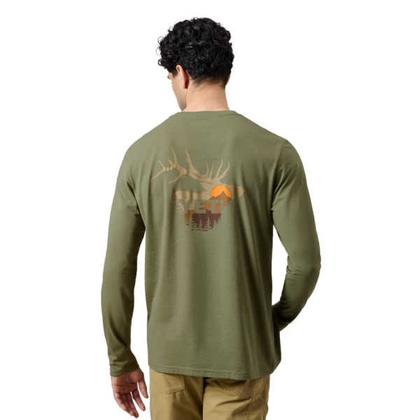 Heather Olive Yeti Sunrise Elk Long Sleeve T-Shirt Long Sleeve T-Shirt | PLZGYJ-387