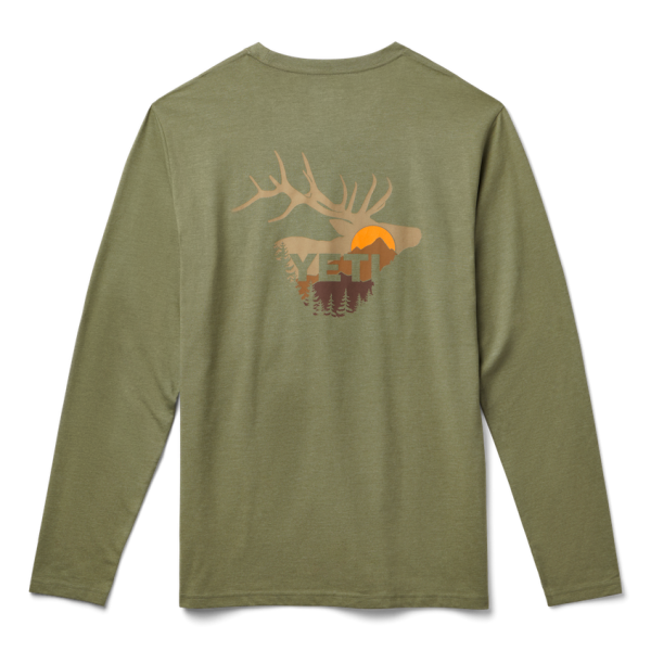 Heather Olive Yeti Sunrise Elk Long Sleeve T-Shirt Long Sleeve T-Shirt | PLZGYJ-387