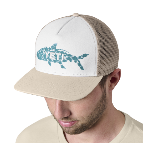 Light Khaki/White Yeti Tarpon Flies Trucker Hat Hats | TNCXOQ-697