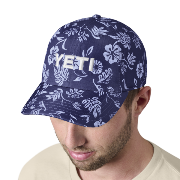 Navy Yeti Floral Print Baseball Cap Hats | YLEACD-810