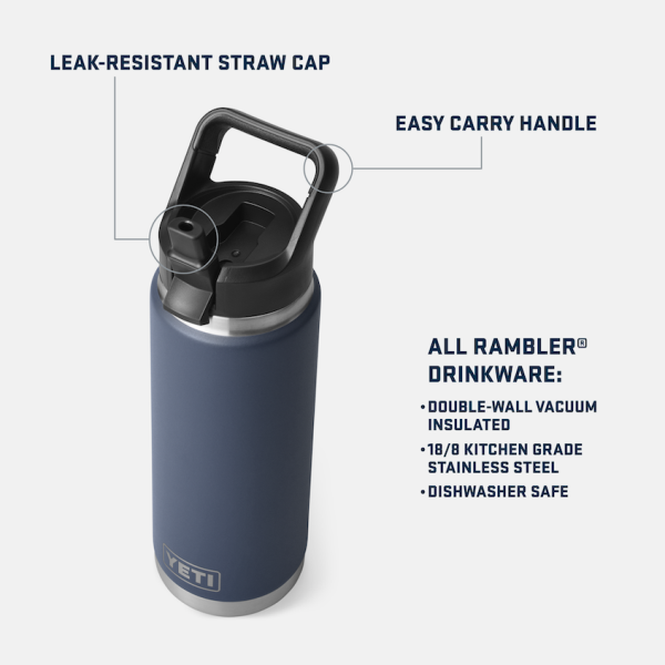 Navy Yeti Rambler 26 oz Water Bottle Straw Drinkware | LTJDIX-319