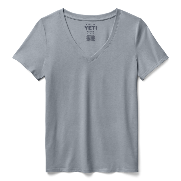 Stone Blue Yeti Women's Turkey Feather V-Neck Short Sleeve Tee Short Sleeve T-Shirt | TWKVRA-372