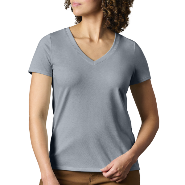 Stone Blue Yeti Women's Turkey Feather V-Neck Short Sleeve Tee Short Sleeve T-Shirt | TWKVRA-372