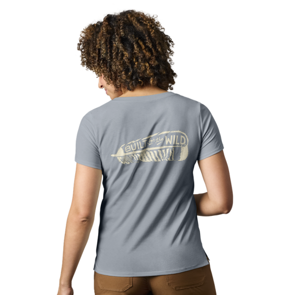 Stone Blue Yeti Women's Turkey Feather V-Neck Short Sleeve Tee Short Sleeve T-Shirt | TWKVRA-372