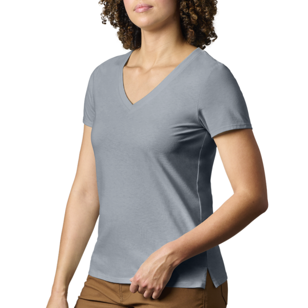 Stone Blue Yeti Women's Turkey Feather V-Neck Short Sleeve Tee Short Sleeve T-Shirt | TWKVRA-372