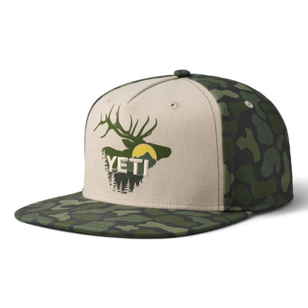 Tan/Green Camo Yeti Sunrise Elk Flat Brim Hat Hats | FMQUZD-863