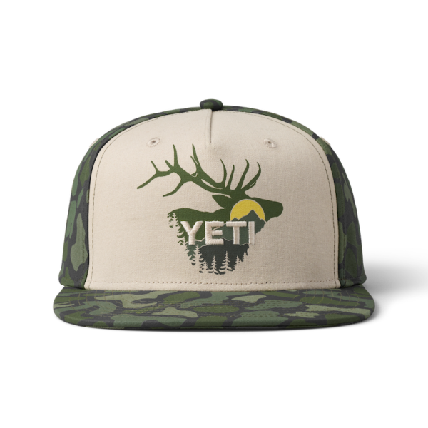 Tan/Green Camo Yeti Sunrise Elk Flat Brim Hat Hats | FMQUZD-863