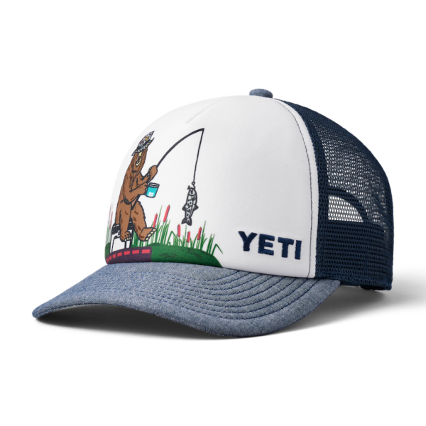 White/Navy Yeti Kids' Fishing Bear Trucker Hat Hats | QZSYGI-396