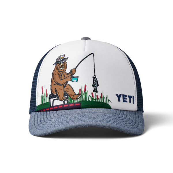 White/Navy Yeti Kids\' Fishing Bear Trucker Hat Hats | QZSYGI-396