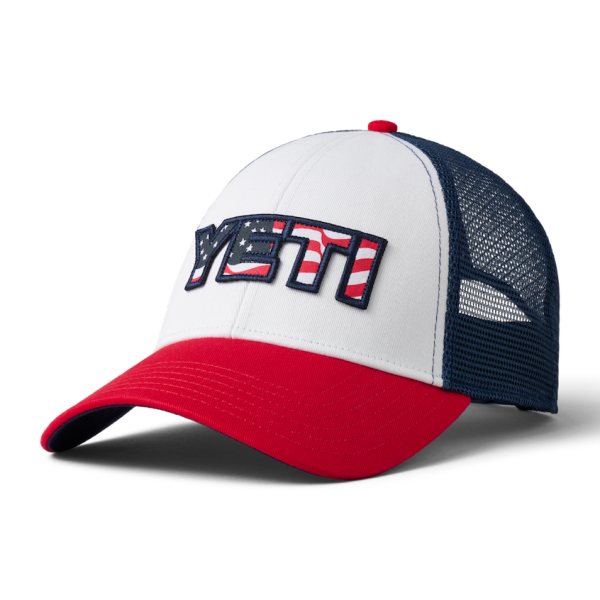 White/Red Yeti Waving Flag Trucker Hat Hats | SOVRZC-174