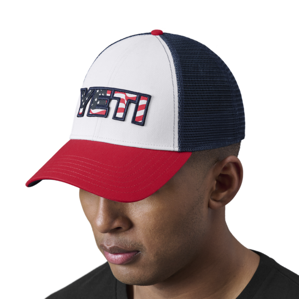 White/Red Yeti Waving Flag Trucker Hat Hats | SOVRZC-174