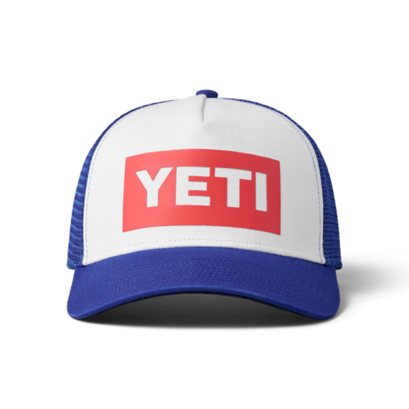 Blue/White Yeti American Logo Badge Trucker Hat Hats | HURALJ-541