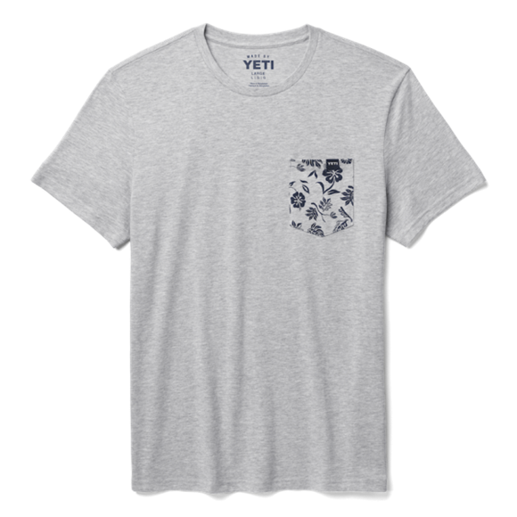 Heather Gray Yeti Floral Print Pocket Short Sleeve Tee Short Sleeve T-Shirt | CKTLEO-715