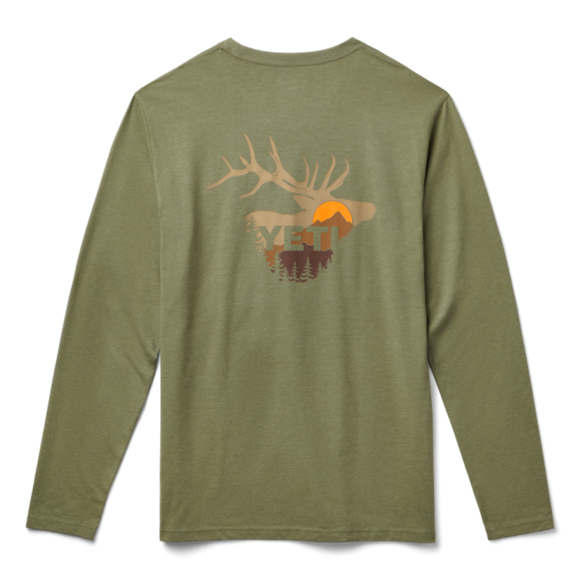 Heather Olive Yeti Sunrise Elk Long Sleeve T-Shirt Long Sleeve T-Shirt | PLZGYJ-387