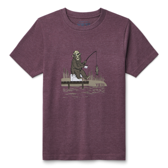 Heather Plum Yeti Kids' Fishing Bear Short Sleeve T-Shirt Short Sleeve Tee | XAWFDZ-893