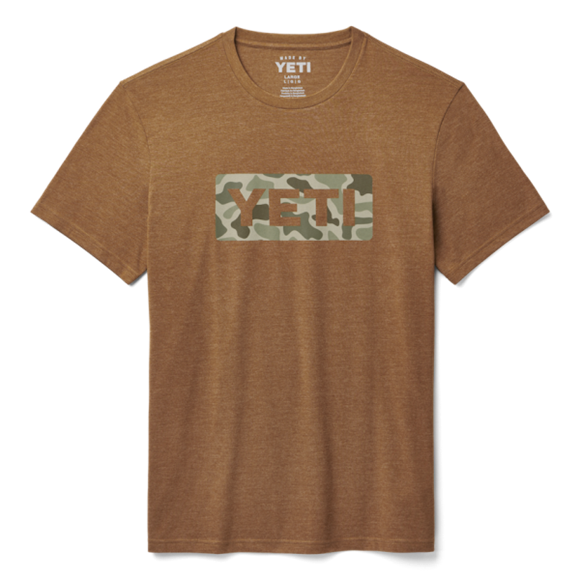 Heather Tobacco/Camo Yeti Camo Logo Badge Short Sleeve Tee Short Sleeve T-Shirt | OTCJVN-793