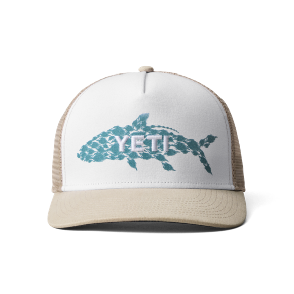 Light Khaki/White Yeti Tarpon Flies Trucker Hat Hats | TNCXOQ-697